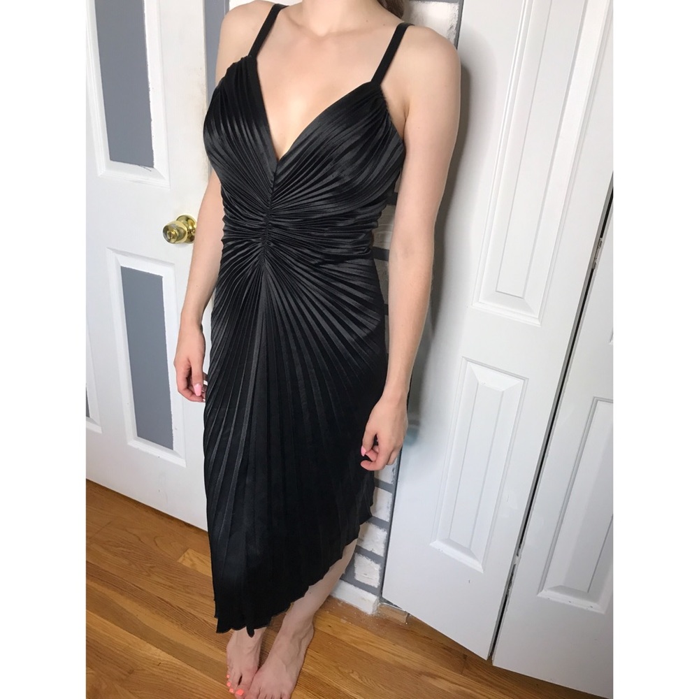 Nicole Bakti Black Pleated Gown